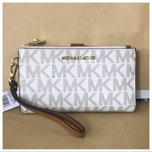 Nwt MK Double Zip Wristlet Wallet- Vanilla/Acorn